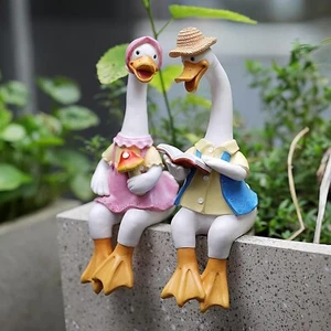 2 Pcs Sitting Couple Duck Garden Statues Outdoor Fence Decor Cute Resin Ducks... - Picture 1 of 7