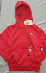 Kids Nike Pullover Hoodie Small Red White Swoosh Front Pocket  - Picture 1 of 2