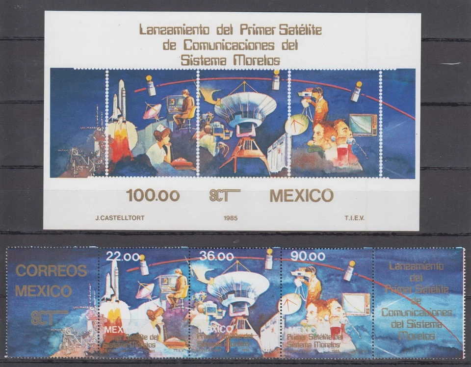 3. México 1985 Lanzamiento de la Primera Tira Satelital Morelos de 3+2 Viñetas Foto 1 de 1