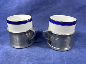 2 Vintage French Pewter Espresso Cups ~ Kronester Bavaria Porcelain & Etain Fin - Picture 1 of 15