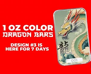 2025 - Color Lucky Dragon Tiānyì Silver Bar 1 Troy oz 999 Fine Art Bar✅in Stock - Picture 1 of 9
