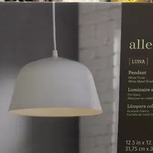 Allen + Roth Luna 1 Light White Transitional Bell Pendant Light - Picture 1 of 3