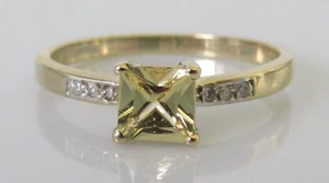 Gold Diamond Ring - 9ct Yellow Gold Citrine Diamond Band Ring Size N 1/2 - Picture 1 of 19