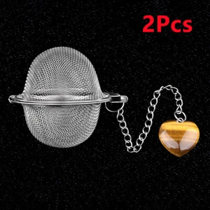 2Pcs Tiger Eye Gem Heart Stainless Steel Tea Filter Strainer Ball Infuser HT2508 - Picture 1 of 8