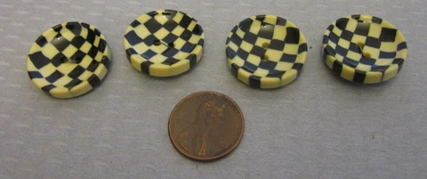 20s deco laminated celluloid CHECKERED COOOKIE BUTTONS set 4 black cream 7/8" Cover