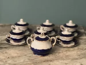 Zsolnay Hungary Pompadour III set demitasse zuccheriera bordo oro blu 20 pz - Foto 1 di 24