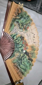 Set antike Vintage riesige chinesische Fächer hängend asiatische Wanddeko handbemalt  - Bild 1 von 21