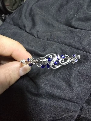 Pulsera de plata de ley 925 con zafiro azul tiene cierre fácil de poner/apagar Foto 1 de 4