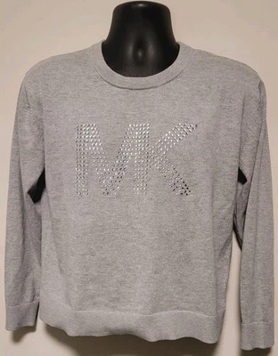 Michael Kors Womens Size (M) Clear Studded MK Logo Pullover Sweatshirt - Image 1 of 4