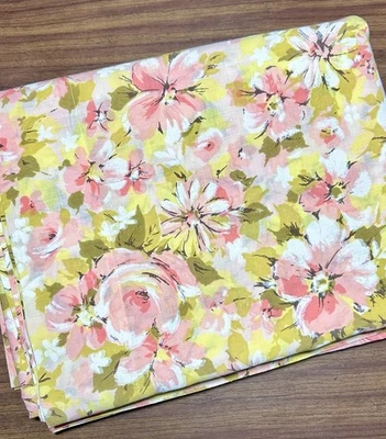 Sábana plana doble completa vintage Spring Maid retro años 70 Flower Power rosa verde Foto 1 de 4