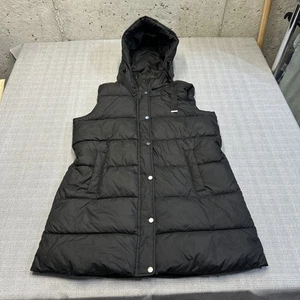 Weatherproof Hooded Puffer Vest Womens Large Black Quilted Long Removable Hood - Picture 1 of 10