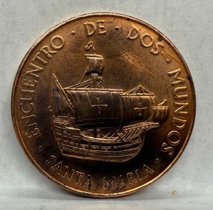 1492-1992 "ENCUEBTRO DE DOS MUNDOS SANTA MARIA" 500 Aniversario Medalla de Cobre - Imagen 1 de 3