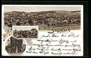Lithographie Stockach, Nellenburg, Kriegerdenkmal, Teilansicht 1900 - Picture 1 of 2