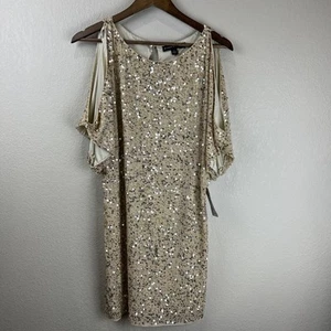 Aidan Mattox Dress Women 4 gold Beaded Sequin Mini Embellished - Picture 1 of 10