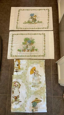 Vintage Springmaid Holly Hobbie American Greetings Twin Flat Bedsheet pillowcase - Image 1 of 3