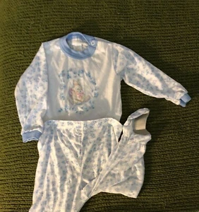 Set Of 2 Vtg 1997-98 Baby PJ’s Carters Snap Waist 2pc Blue Bunny Pink Cat 12mo - Picture 1 of 4