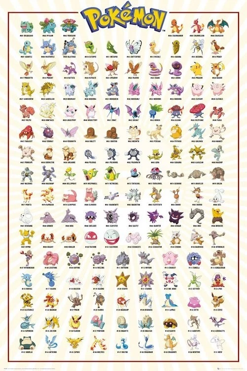 Póster Nintendo Pokemon 2016 región Kanto 151 gráfico 24x36 nuevo envío gratuito Foto 1 de 1