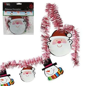 Christmas Character Red and Silver 7ft Tinsel Garland Santa Snowman - Picture 1 of 1