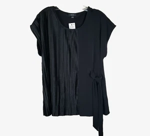 NEW Alfani L Women's Top Blouse Black Pleated Mix Media Side Tie - Picture 1 of 5