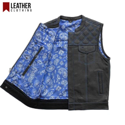 Men's Leather Club Vest Custom Made Motorbike Mesh Liner Motorcycle Waistcoat - Image 1 of 4