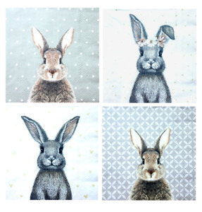 4 x Different, Lunch, Paper, Napkins for Decoupage, Party, Table, Bunny, Rabbit