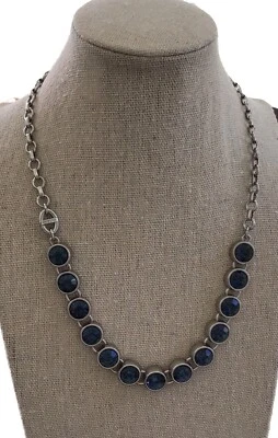LIA SOPHIA SILVER TONE AND MONTANA BLUE CRYSTAL PRINCESS STYLE NECKLACE - Image 1 of 4