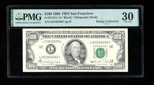 DBR 1990 $100 FRN STAR San Francisco Fr. 2173-L* PMG 30 Serial L01583493* - Picture 1 of 2