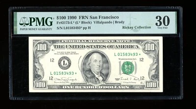 DBR 1990 $100 FRN STAR San Francisco Fr. 2173-L* PMG 30 Serial L01583493* - Image 1 of 2