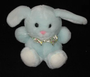 1992 Dakin Bunny Plush Stuffed Toy Blue White Small 6" Polka Dot Ribbon Vintage - Picture 1 of 6
