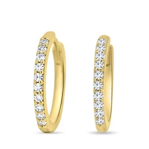 Round Cut Moissanite Hoop Earrings, 14K Yellow Gold Earrings For Bridal. - Picture 1 of 7