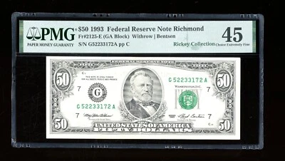 DBR 1993 $50 FRN Chicago Fr. 2125-G PMG 45 Serial G52233172A - Image 1 of 2