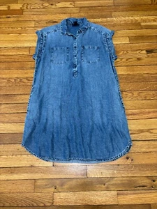 Lucky Brand Womens Chambray Denim Dress Size Large Blue 1/2 Button Sleeveless - Picture 1 of 7