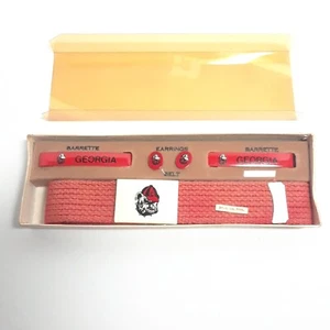 University of Georgia Bulldogs Vintage 80s Hair Barrettes Belt Earrings Set of 3 - Picture 1 of 10