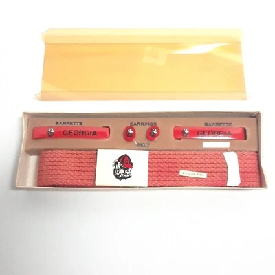 Juego de 3 pendientes cinturón pasadores pelo vintage años 80 bulldogs Universidad de Georgia Foto 1 de 4