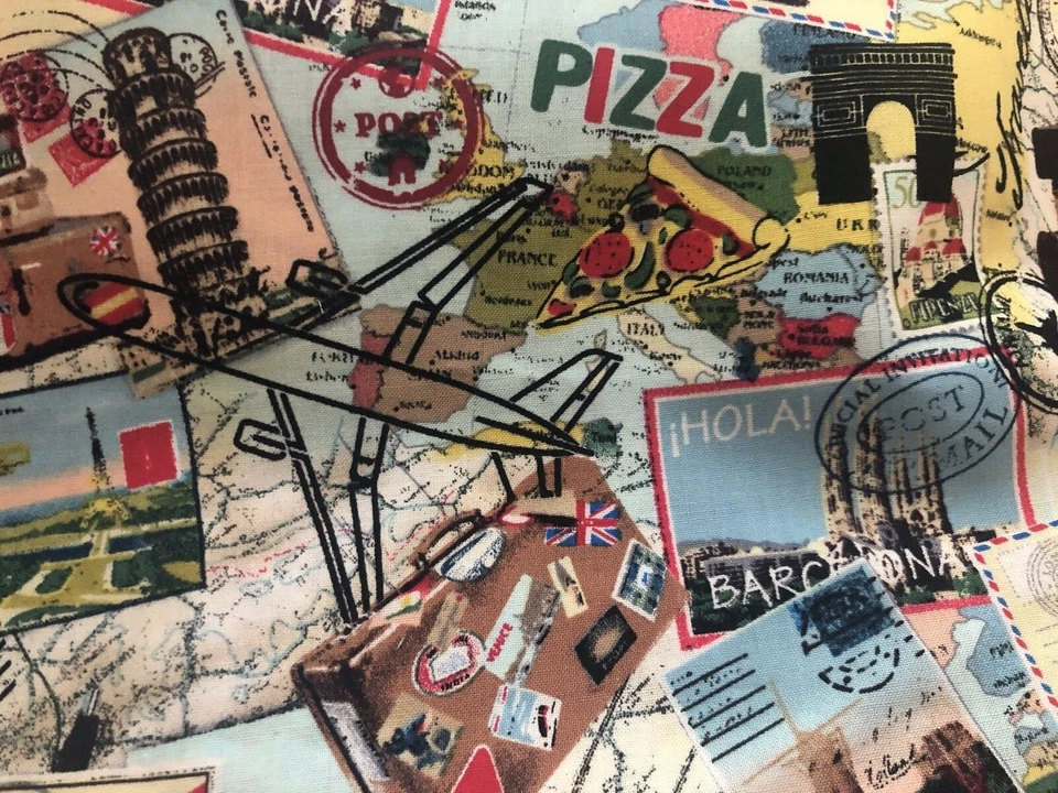 Ткань для путешествий Fat Quarter Лондон Греция Рим 100% хлопок 18 x 21 дюйм - Изображение 1 из 4