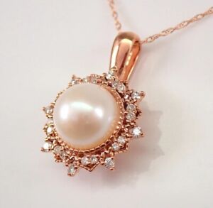 14k Rose Gold Plated 3Ct Moissanite & Pearl Halo Pendant Sun Necklace Chain 18"