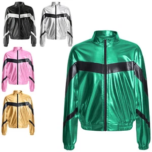 Kids Girls Jacket Metallic Coat Hip-Hop Dance Outwear Shiny Dancing Tops Soft - Picture 1 of 54