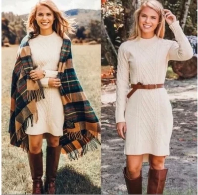 Kiel James Patrick Cable Knit Sweater Dress Small Cream  Wool Washable - Image 1 of 3