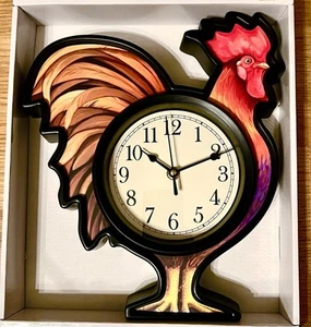 New Retro Rooster Wall Clock 10" X 12". Plastic Whimsical Kitchen Decor. - Picture 1 of 5