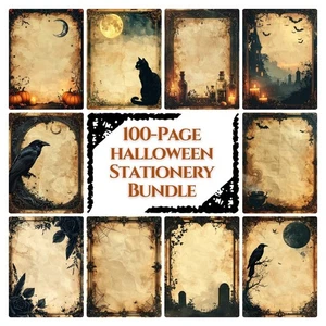 100 Halloween Stationery Pages Gothic Printable Writing Paper Digital Grimoire - Picture 1 of 4