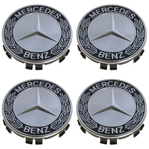 OEM Wheel Center Cap Black Laurel Wreath w/ Star Set of 4 for Mercedes Benz - Picture 1 of 4