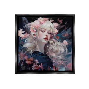 Girl with Pink Irises Canvas Wall Art Framed 16x20 Floral Portrait Print Decor - Picture 1 of 9