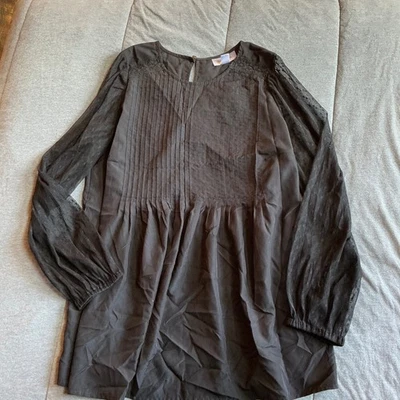 Motherhood Maternity Black Pintuck Top L Long Sleeve Lace Trim Elegant Blouse - Image 1 of 4
