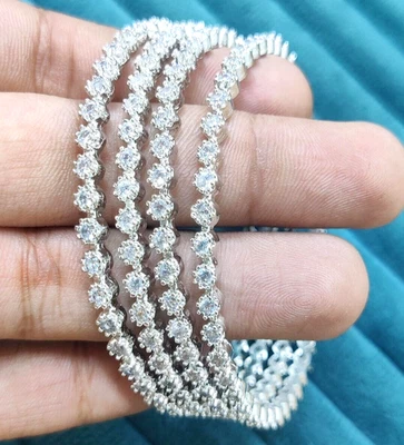 Designer AD CZ Indian Ethnic Wedding Silver Plated Bollywood Bridal 2'8... - Immagine 1 di 4