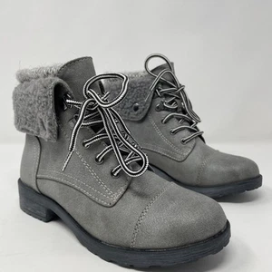 White Mountain Sandro Combat Boots 5 Light Gray Faux Leather Lace Up Lined - Picture 1 of 11