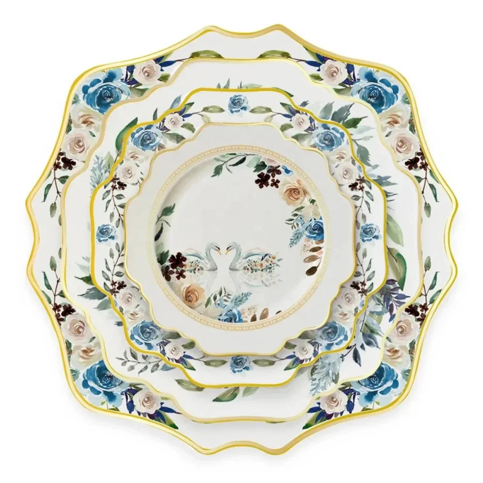 Exquisites Blumengeschirr Set – Bone China Goldrand Luxus - Bild 1 von 1