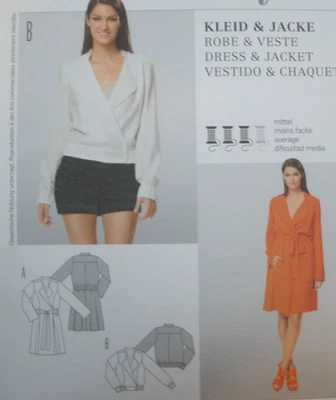 Burda 7199 Misses' Chaqueta de Motociclista Envoltura Simulada Cintura Elástica Vestido y Cinturón Talla 10-22 Foto 1 de 2