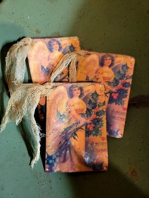 6 Primitive Victorian Christmas Angel Gift Hangtags Handcut Handpunched  Sealed - Image 1 of 3
