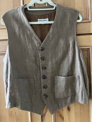 Giorgio Armani Le Collezioni Men’s Linen Vest Brown Size 42 Italy 100% Linen - Image 1 of 4