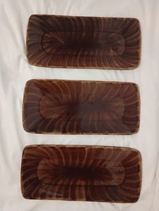 (3) 12"x 6" Oneida Horizon Swirl Brown Rectangular Dishes Serving Trays, EUC - Picture 1 of 6
